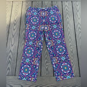 Lands End two mid rise geometric print blue pink straight leg